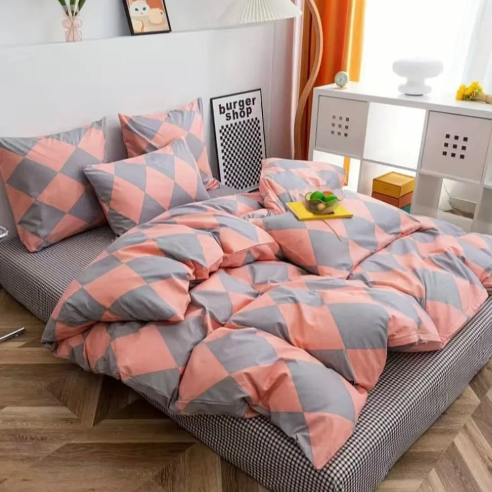 Urban Outfitters Twin Size Duvet Cover Set & Pillowcase Pink Gray Geometric NEW